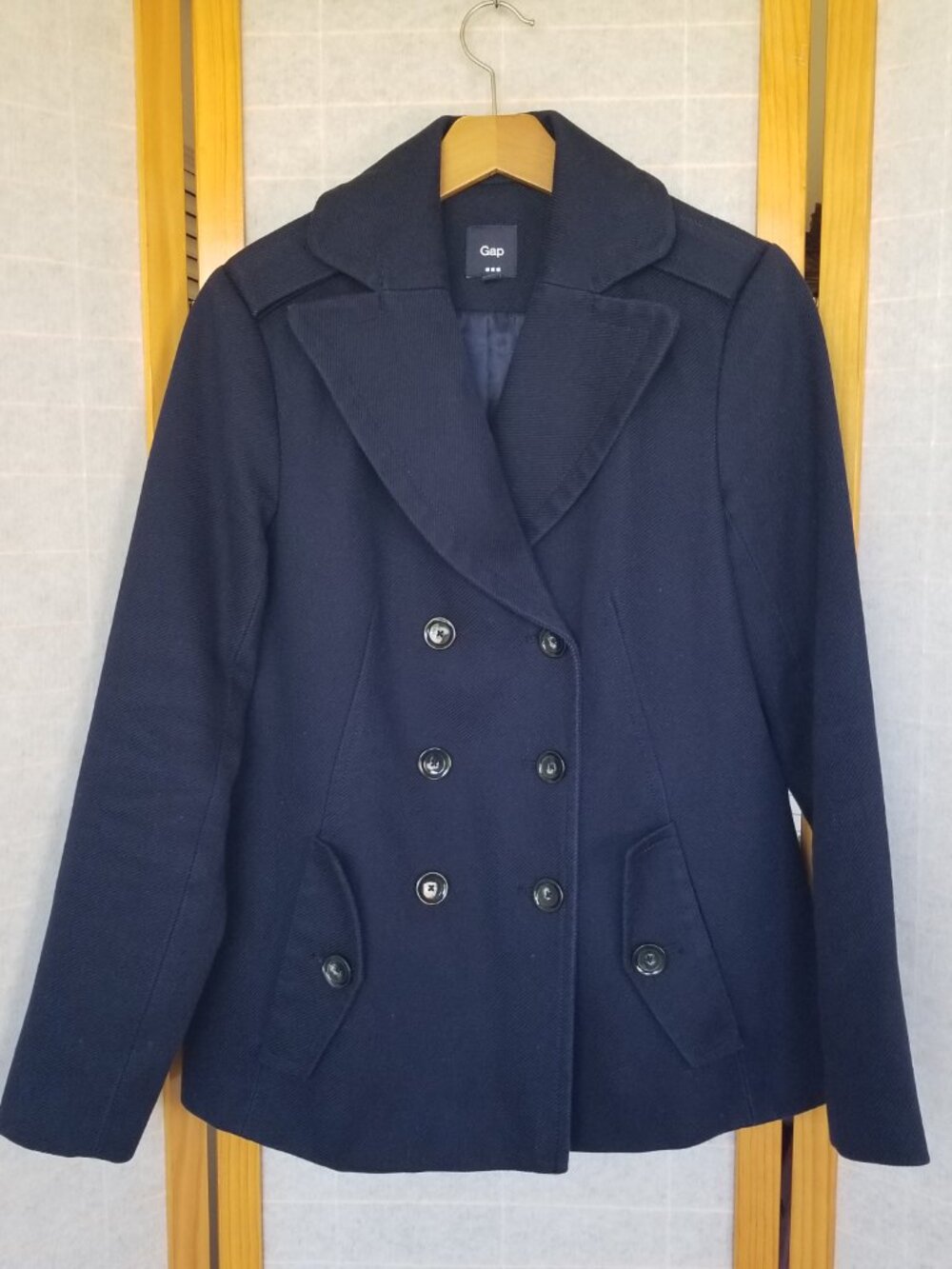 GAP Navy Blue Blazer Peacoat Lined Jacket Double Breasted Outerwear Small